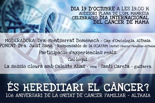 L’Olivera i Althaia commemoren el Dia Internacional del Càncer de Mama amb una xerrada-col·loqui sobre el risc genètic de patir la malaltia